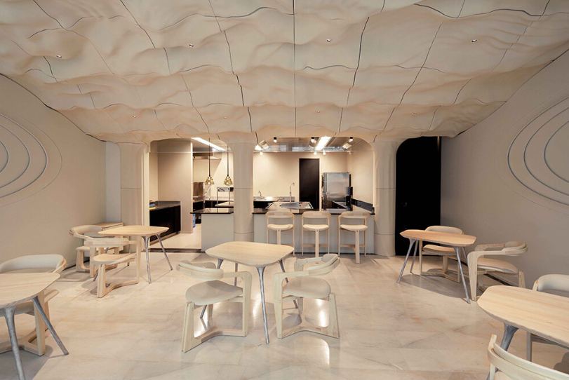 瑞士CAAA餐厅采用了3D打印天花板 灵感来自阿尔卑斯山雪景